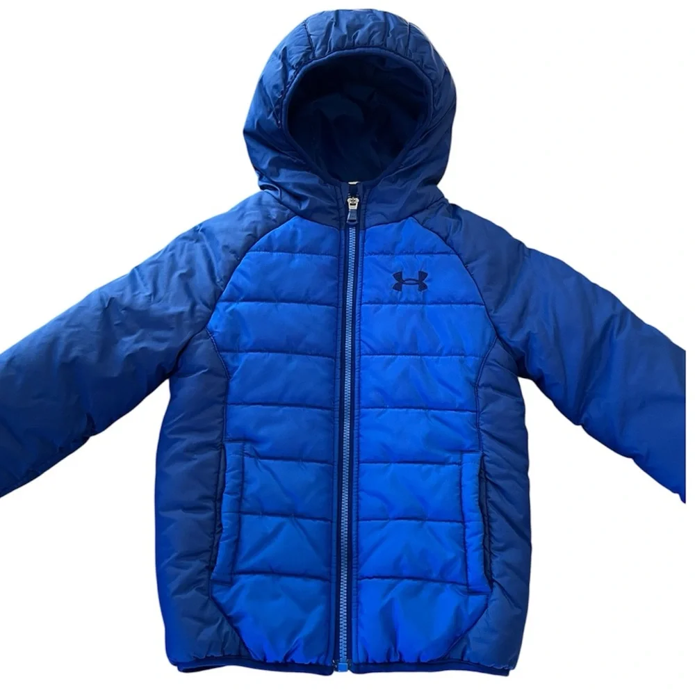 Under Armour Tuckerman Hooded Puffer Jacket Outdoors Fall Winter Boys Sz 6 Blue